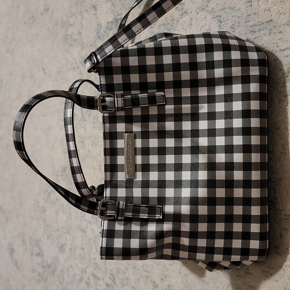 Liz Claiborne Black & White Buffalo Check Plaid Handbag Purse